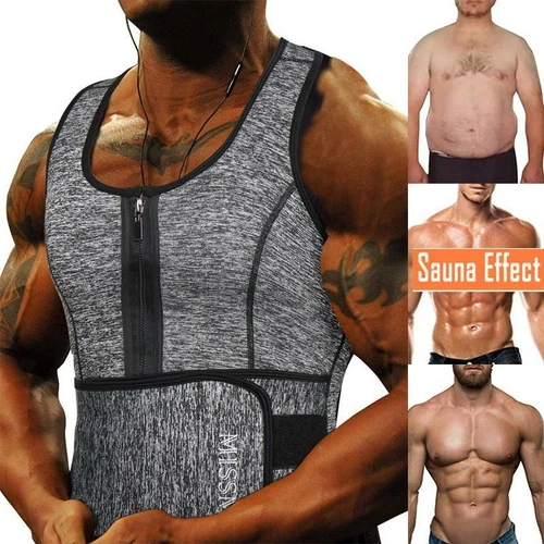 Mens Sauna Suit Sweat Vest Waist Trainer Body Shaper Tank Top Compression Shirt - Picture 1 of 30