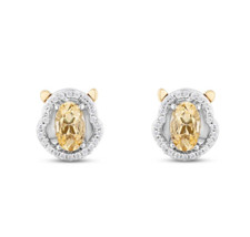 Cute Teddy Bear Yellow Oval Cut CZ-Stone Earrings In Solid 925 Sterling Silver