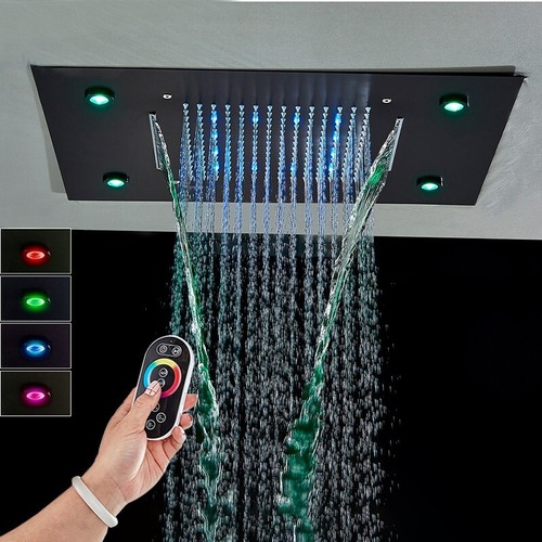 Miscelatore LED doccia set incasso soffione cascata nero doccetta ottone 3 via - Foto 3 di 13