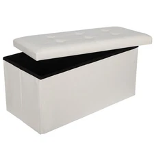 30" White Faux Leather 80L Storage Bench for Bedroom and Hallway Support 350lbs