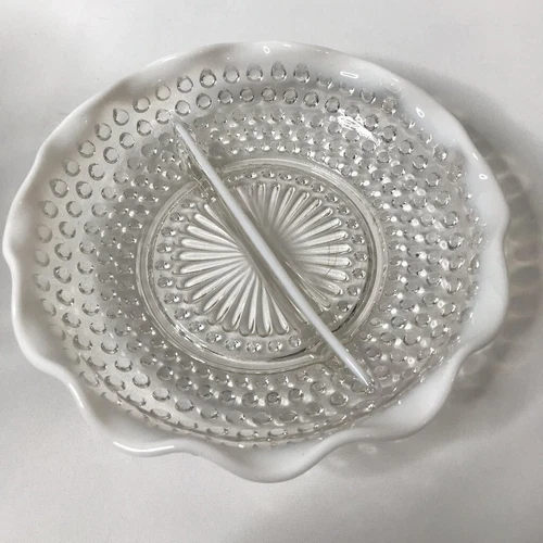 Vintage Anchor Hocking Moonstone Hobnail Opalescent Divided Dish