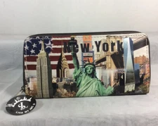 New York Zip Around Wallet Wristlet 7.5 X 4 X .75” with Handle Strap - New