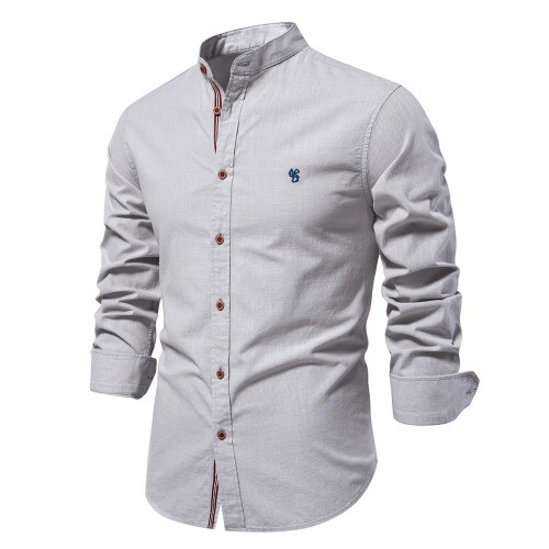 2024 FASHION 100% Cotton Social Shirt Men Solid Color Long Sleeve Shirt for Men - Picture 11 of 31
