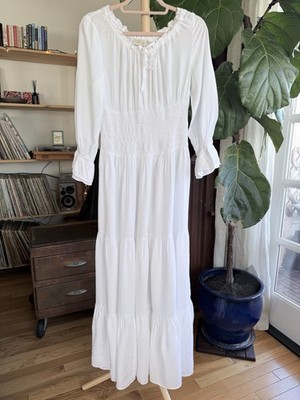 Belle Poque Women's Medium White Peasant Long Sleeve Maxi Smock Dress  Nursing | eBay