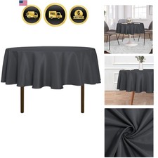 Round Tablecloth 70 Inch Fits 20-58 Inch Tables, Grey  Water Resistant, Spil...