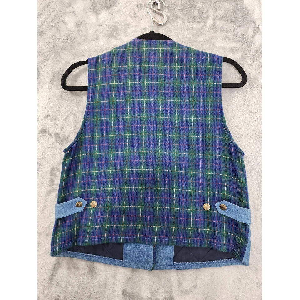 Conjunto de pantalón corto vintage Koret City azul acolchado de mezclilla a presión chaleco a cuadros talla 8 azul Foto 3 de 4