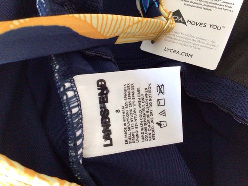 Lands' End Slender Suit Wrap Swim Dress Swimsuit Navy Floral Size 8 $189. - Picture 8 of 8
