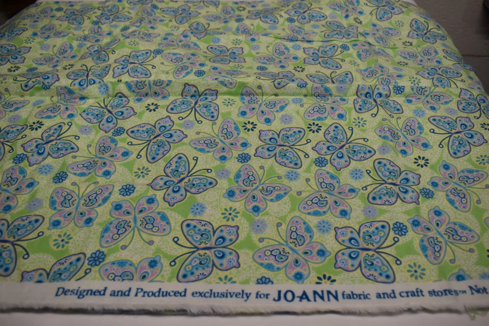 2 yards JOANN SOFT  FLANNEL FABRIC pastel green blue pink lavender BUTTERFLIES - Image 3 of 3