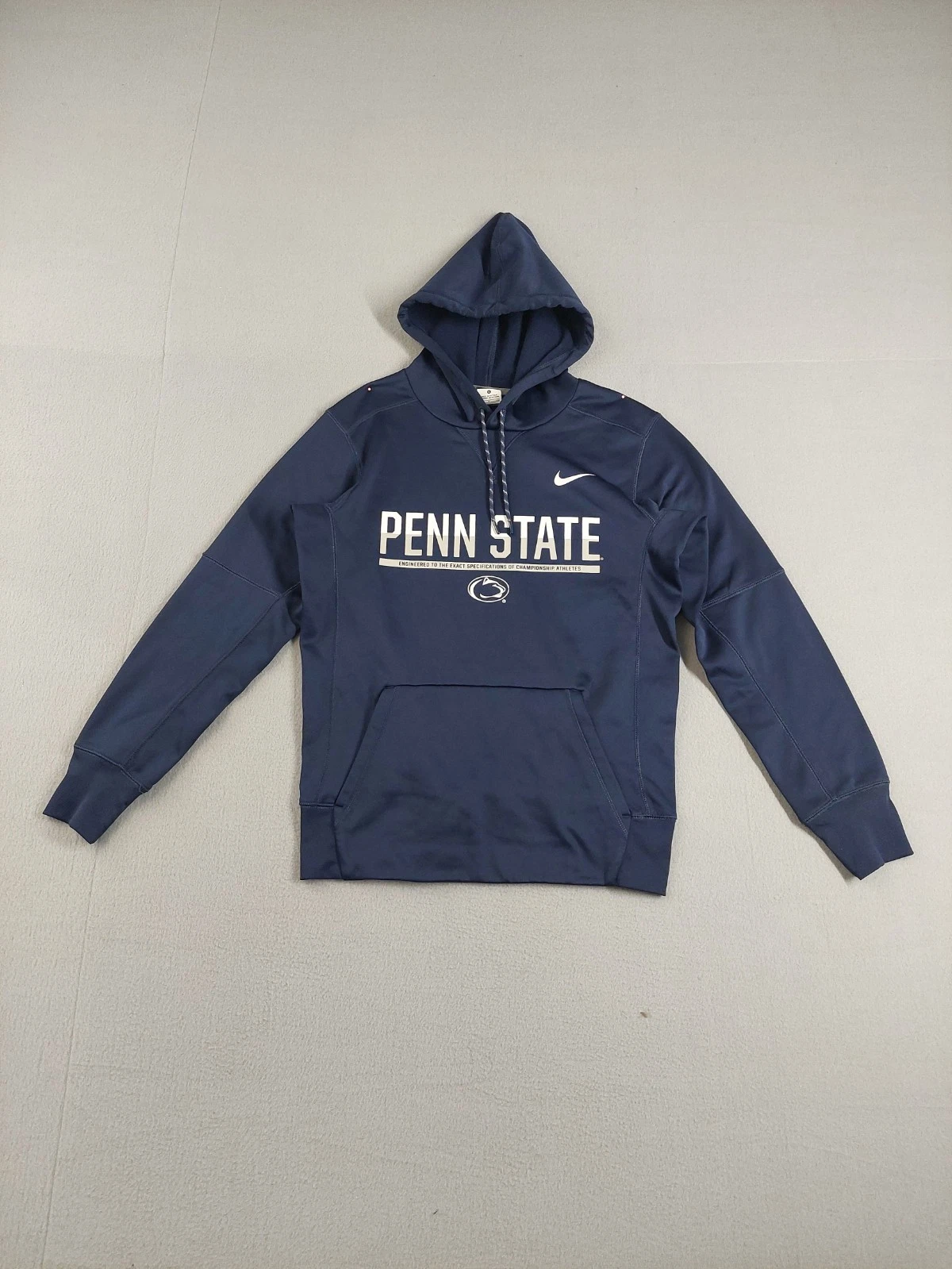 Nike Therma Fit Men Hoodie S Navy Blue Drawstring Kangaroo Pockets Logo Active