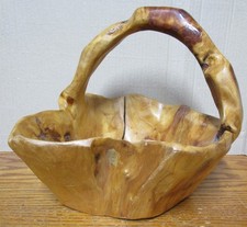 Old Knobby Burl Wood Basket / Bowl Hand Carved 10x10x11 Rustic Primitive Decor