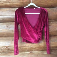 Velvet Y2K Burgundy/Wine Goth Cross Faux Wrap V-neck 90s Inspired Top Size Small