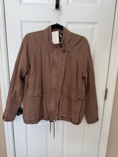 Free People Urban Outfitters Brown Chambray Linen Bomber Jacket M NWT