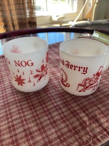 Hazel Atlas Tom & Jerry Mug Plus Egg Nog Mug Vintage Milk Glass
