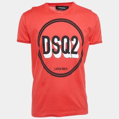 Dsquared2 Red Logo Print Cotton Half Sleeve TShirt S