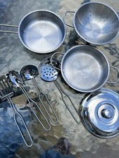 8 Pc Child Stainless Steel Kitchen Pot Pan Cover Colendar and Utensils Set 3.75  