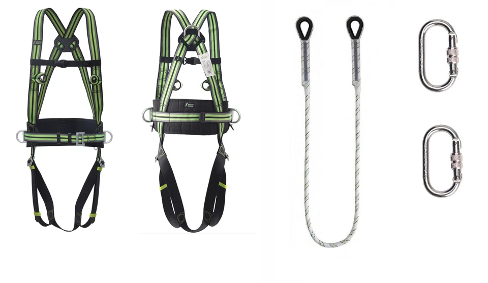 KRATOS SET Absturzsicherung 4P Klettergurt Auffanggurt + Halteseil 1,5m Fallschutz KR