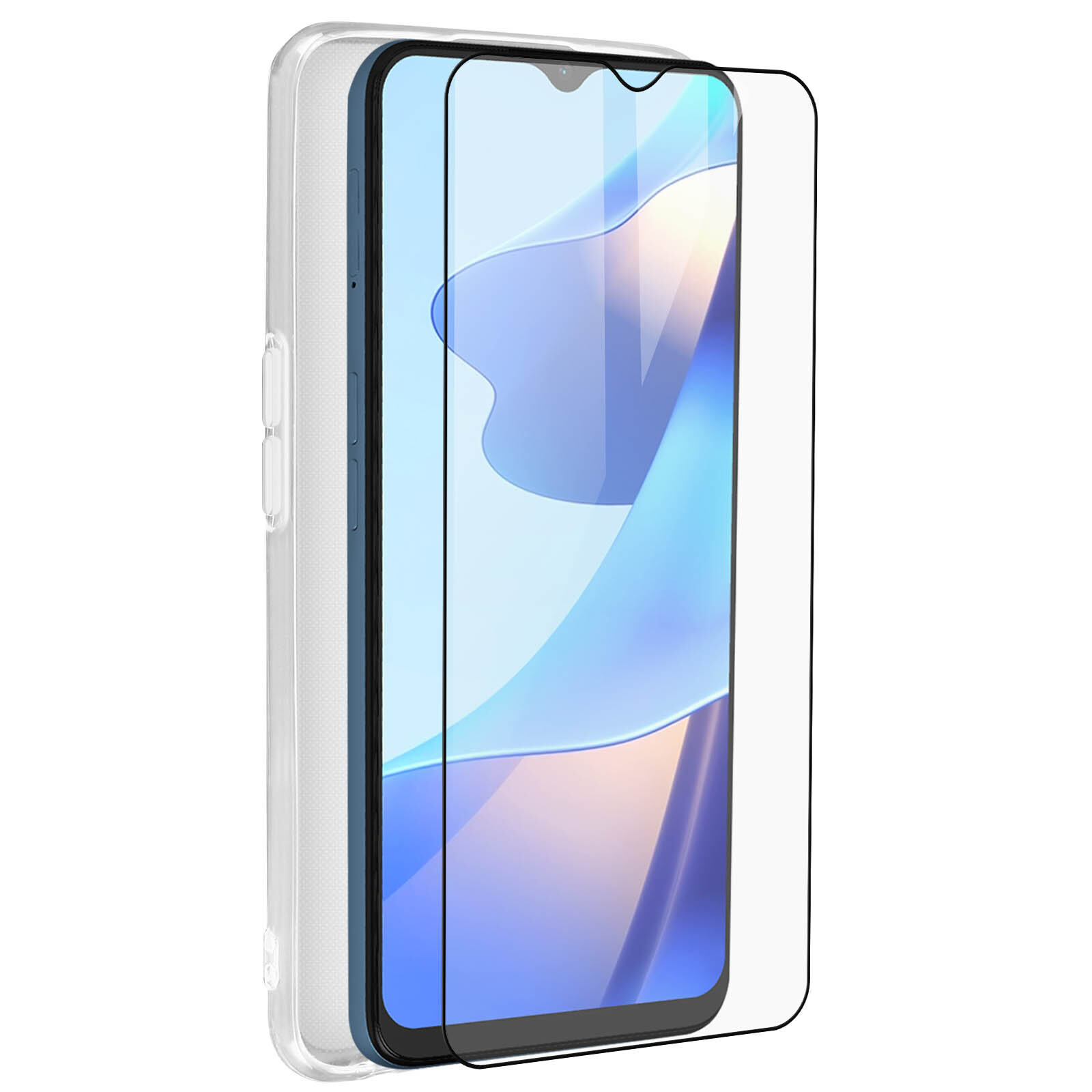Case for Oppo A16 and A16s Silicone Soft and Tempered Glass black