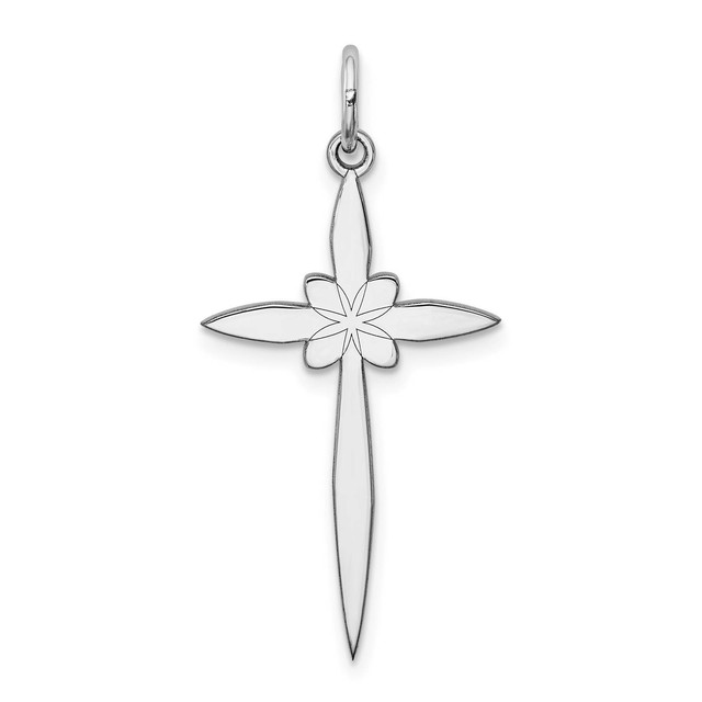 925 Sterling Silver Solid Cut-out Polished Laser Etched Laser Designed Cross Pendant