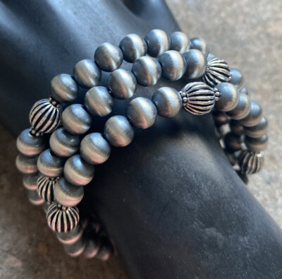 Sterling Silver Pearls Spiral Wrap Bead Bracelet. Free Size