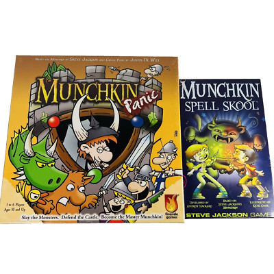 Munchkin Board & Card Game LOT by Steve Jackson MUNCHKIN PANIC & SPELL SKOOL 10+