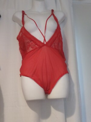 Baci Lingerie Women's Queen Size Red Lace Sheer Sexy M