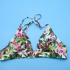 Victorias Secret Medium White Floral Triangle Plunge Padded Swim Bikini Top New