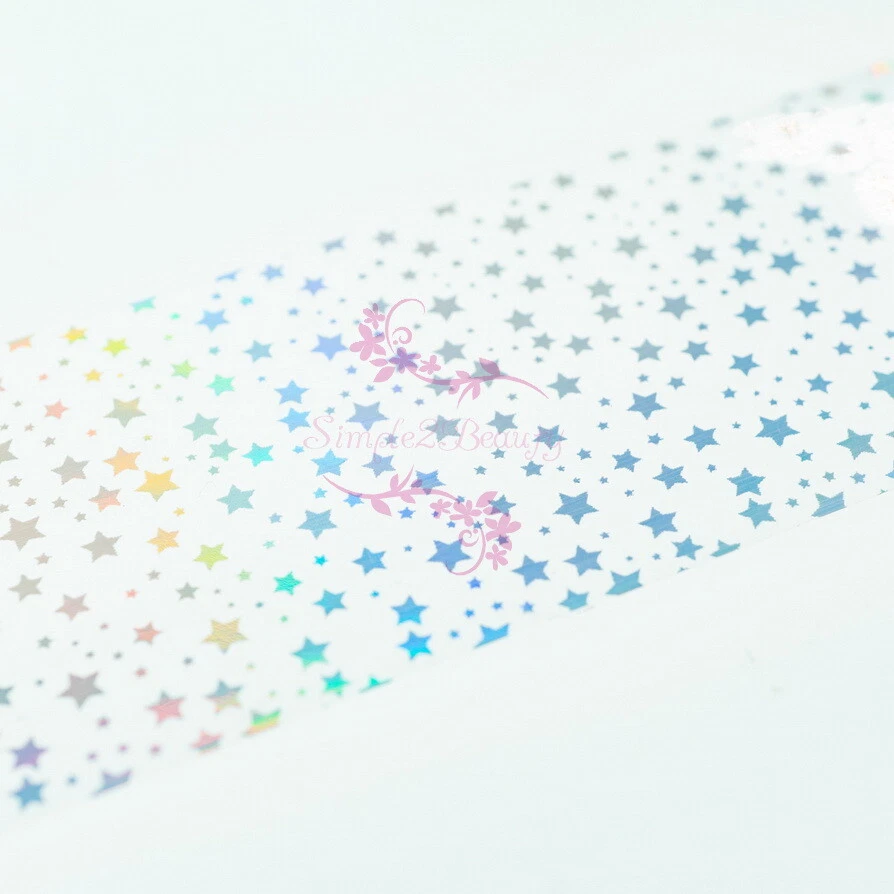 1 rollo 100 m arte en uñas manicura láser plateado holograma estrella transferencia papel papel calcomanías Foto 4 de 4