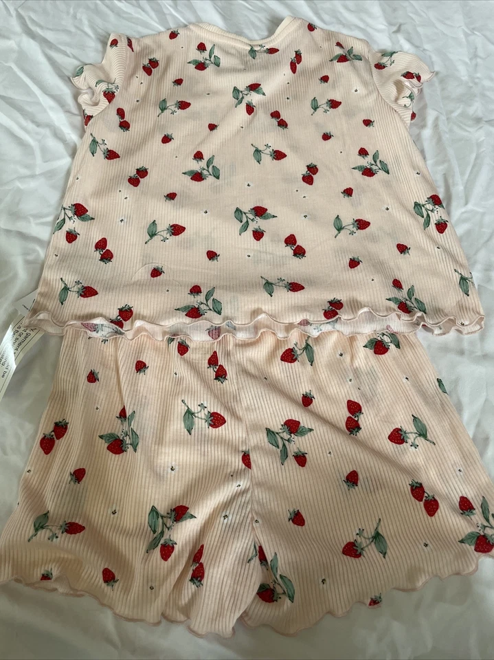 NUEVO CON ETIQUETAS Antiguo Azul Marino Niñas Rosa Fresa Conjunto para Dormir Camiseta Pantalones Cortos XL 14-16 Foto 3 de 3
