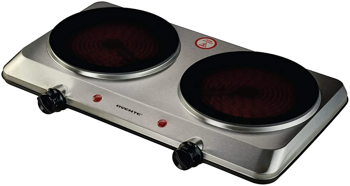 Ovente Countertop Infrared Burner 1500 Watts Ceramic Double Plate Cooktop