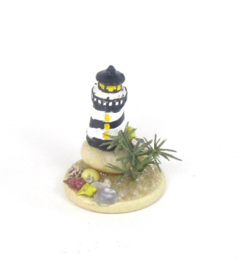 WMH Dollhouse Miniature Beach/Seaside Lighthouse - Blue & White Swirl