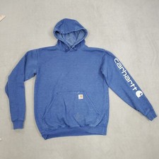 Carhartt Hoodie Mens Small Blue Sweatshirt Sweater Pullover Loose Fit Logo 