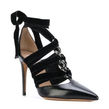 Valentino Black Leather & Velvet Rope Ankle-wrap Pumps in EU 40 / US 10 NEW $995