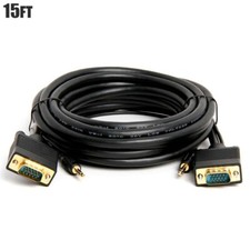 15FT SVGA VGA 15Pin Male to Male M/M PC Monitor Cable HD TV w/ 3.5mm Audio Jack