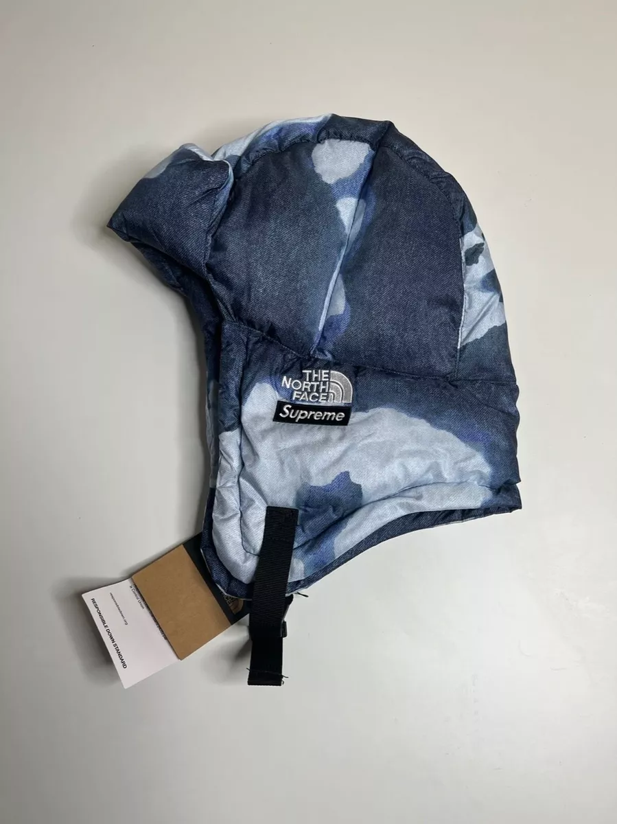 Supreme The North Face Bleached Denim Print Nuptse Trooper Size S/M FW21  Indigo