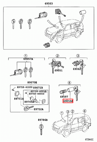 Genuine Toyota Prado 120 Series KDJ GRJ Spare Tire Lock Cylinder Barrel Key Set - Picture 3 of 9