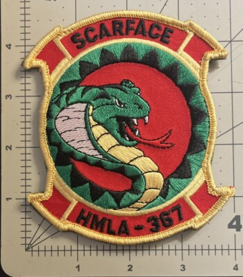US MARINE CORPS HMLA-367 SCARFACE HOVER COVER RED EMBROIDERED PATCH