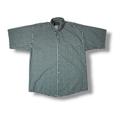 MAXX FM Vintage Blue Green Square Pattern Button Down Shirt Men's M USA Made