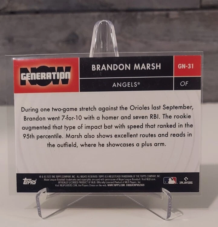 2022 Topps Series 2 #GN31 Brandon Marsh Generation Now Rookie RC Angels - Image 2 of 2