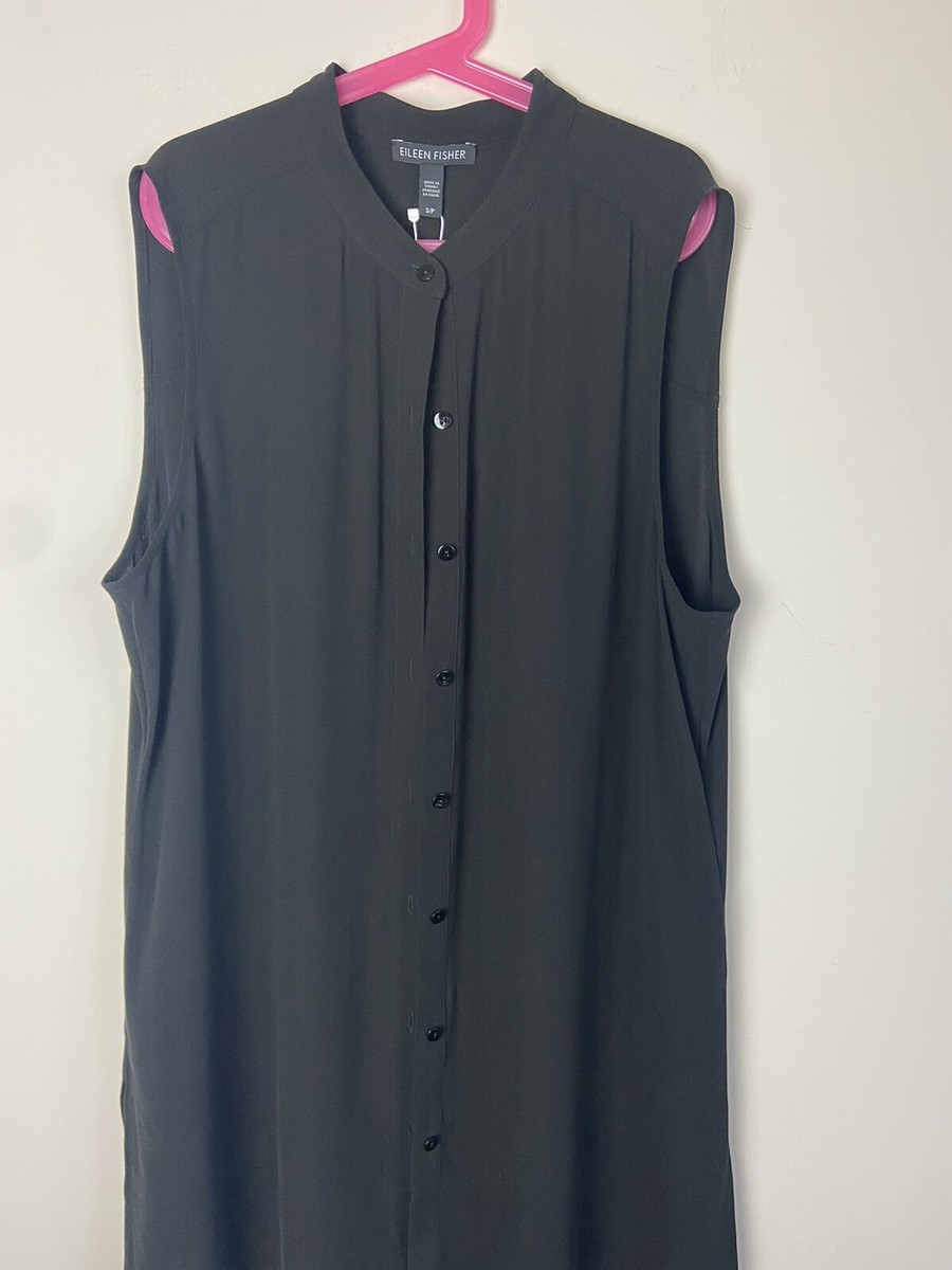 Eileen Fisher  Mandarin Collar Tunic レディース シャツ トップス Black EILEEN FISHER Mandarin Collar 100% Silk Top Sleeveless Tunic