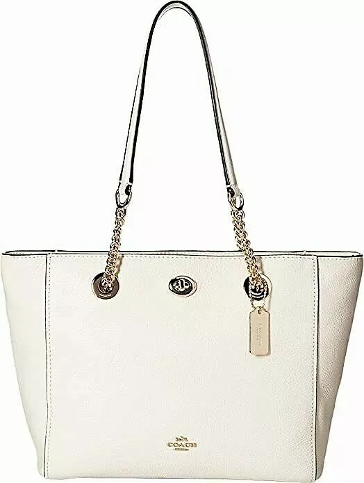 Turnlock chain tote 27 in polished pebble leather sales