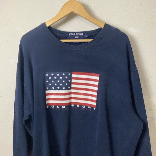 Polo Sport Sweater Mens XL Ralph Lauren Long Sleeve Vintage American Flag - Picture 6 of 13