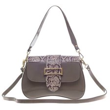 Aura Italian Made Genuine Taupe Patent Leather Small Crossbody Purse Bag Handbag