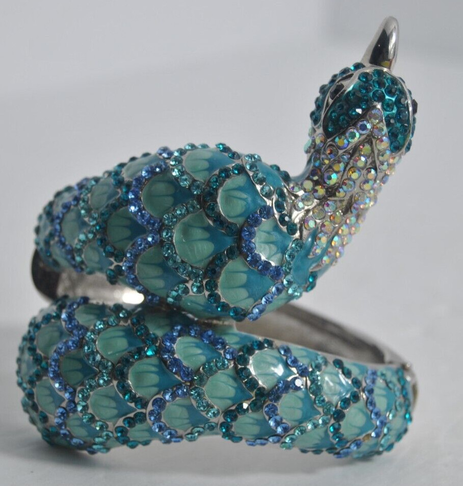 Hinged Blue Crystal Peacock Statement Runaway Sil… - image 6