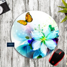 FLORAL BUTTERFLY WATERCOLOR ART CUSTOM ROUND NEOPRENE MOUSE PAD DESK MAT