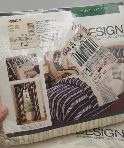 Vtg Percale Sheet Set Full Size JcPenney Design Striped Tan New Sealed Lot - Picture 5 of 9