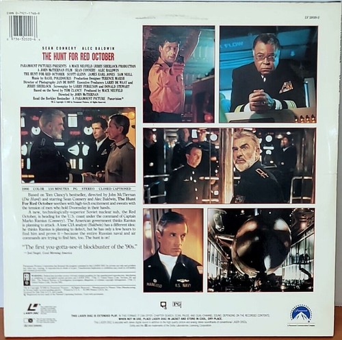 The Hunt For Red October Laserdisc - Sean Connery- Like New! - Picture 2 of 2