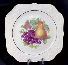 (2) Vnt Homer Laughlin Eggshell Square Dessert Plates 8" Multi Fruits Cottagecor
