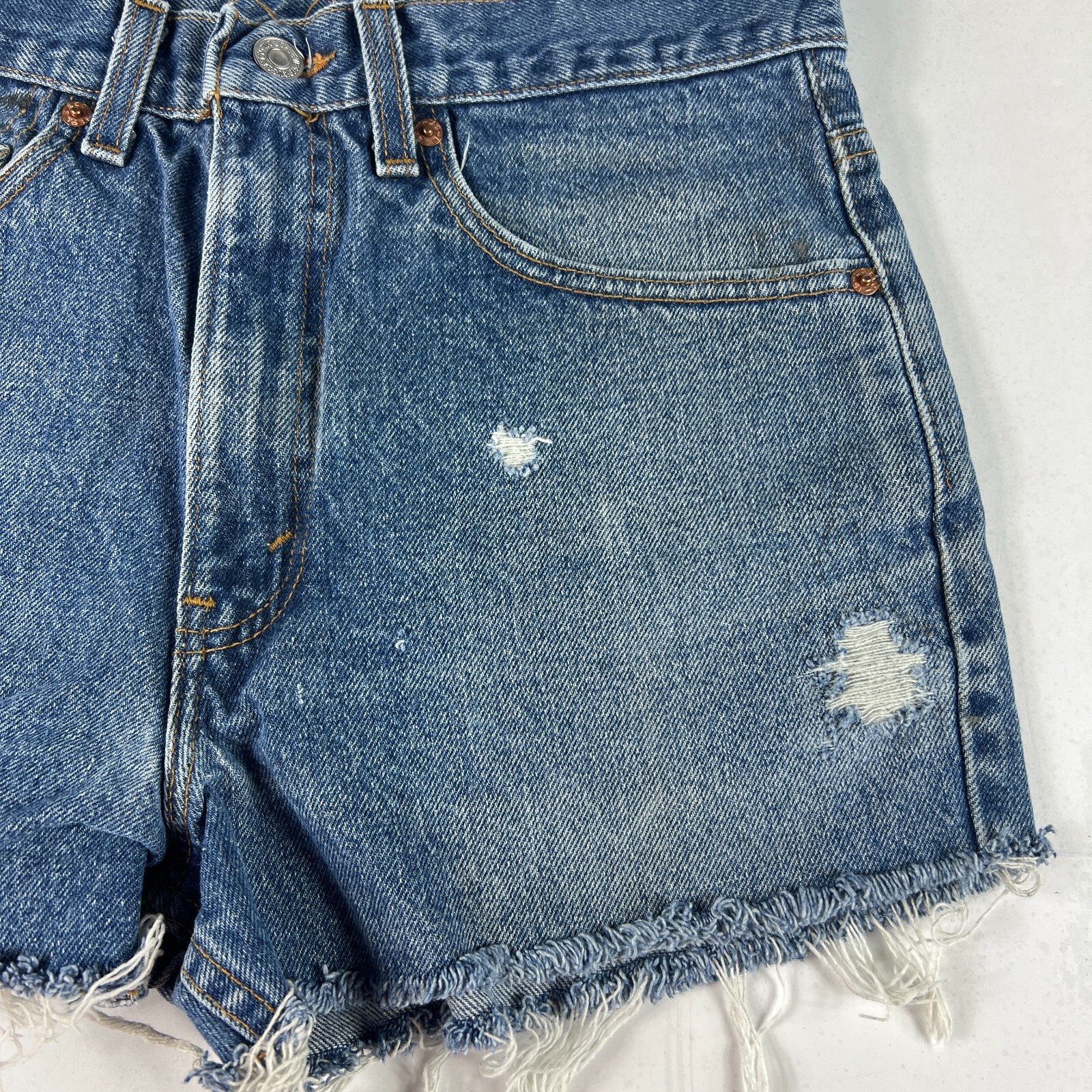 VTG 90s Levi's Jean Shorts Mens 30* 517 Blue Cut Off Thrashed Denim Jorts Tag 32