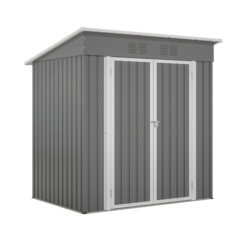 6ftx4ft Outdoor Metal Storage Shed W/Floor Frame & Lockable Door For Garden Tool