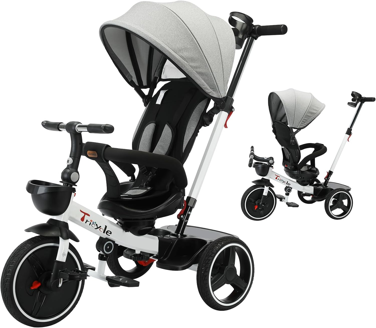 6-in-1 Baby Tricycle Stroller-Steer, Fold, Adjust with Safety